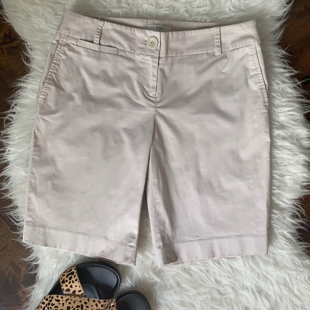 LOFT khaki bermuda shorts sateen cotton light tan - Picture 6 of 16